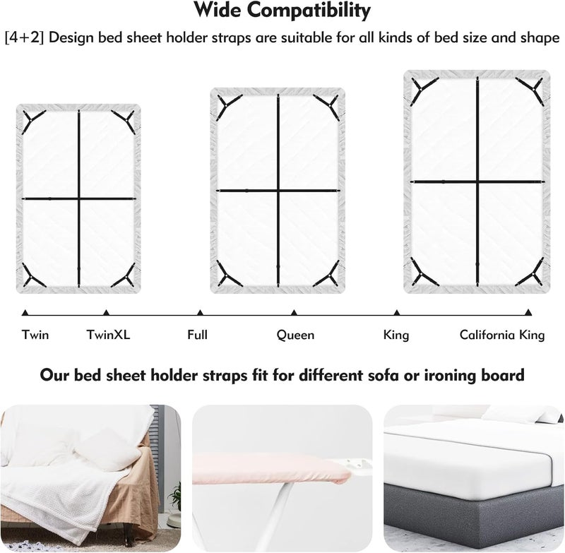 Eiruseed Bed Sheet Holder Straps, 4+2 Pcs Adjustable Mattress Sheet Clips, Bed Sheet Fasteners Elastic Sheet Suspenders to Keep Bed Sheet in Place for Different Beds (Black) - Image 3